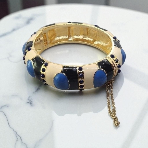 J crew muilt colors black blue tan with a Gold-toned enamel bracelet VTG - Picture 1 of 15